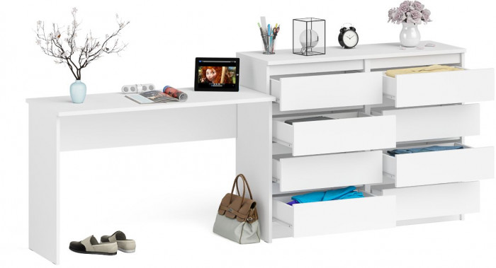 Мори письменный стол МСП1200.1 + Комод МК1200.8, белый