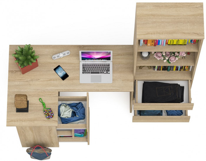 Мори Стол компьютерный МС-16 левый + Стеллаж МСТ600.3, цвет дуб сонома, ШхГхВ 184,8х84,9х179,6 см., выдвижные ящики слева, НЕ универсальная сборка