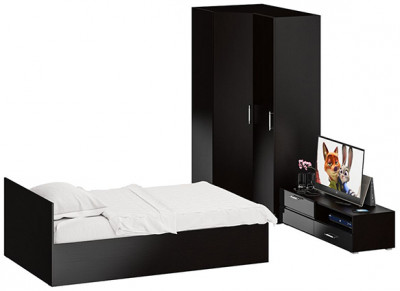Спальня Стандарт 4-1200, венге/фасады ТВ тумбы МДФ чёрный глянец