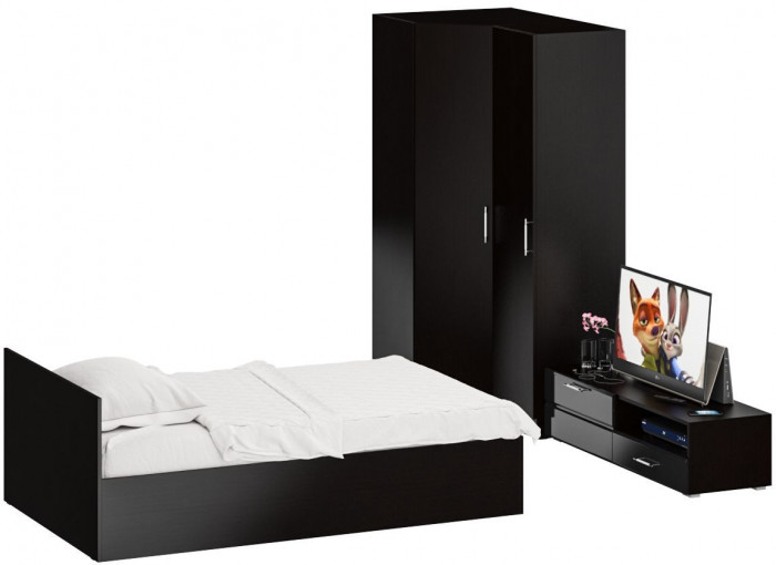 Спальня Стандарт 4-1200, венге/фасады ТВ тумбы МДФ чёрный глянец