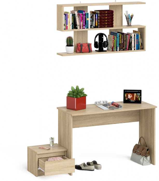 Мори письменный стол МСП1200.1 + Тумба ТМП400.1 + Полка 1200, дуб сонома