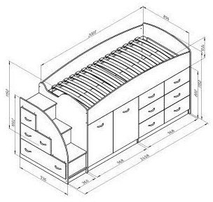 Кровать-чердак Дюймовочка-4, Дуб молочный / Оранжевый