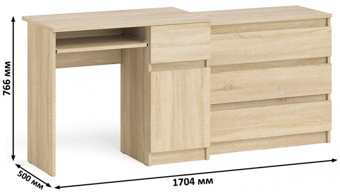 Мори Стол компьютерный МС-1 правый + Комод МК800.1, цвет дуб сонома, ШхГхВ 170,4х50х76,6 см., выдвижной ящик справа, НЕ универсальная сборка