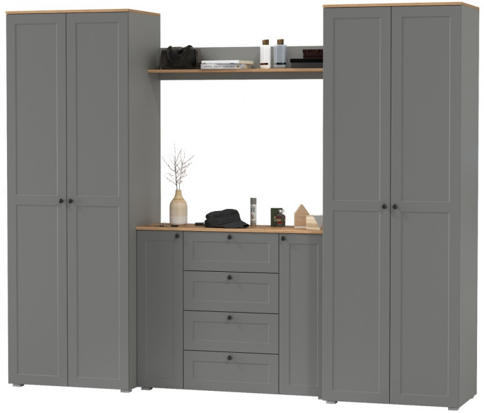 Остин Прихожая 73, цвет серый графит/дуб крафт золотой, ШхГхВ 280х54,3х229,6 см., универсальная сборка