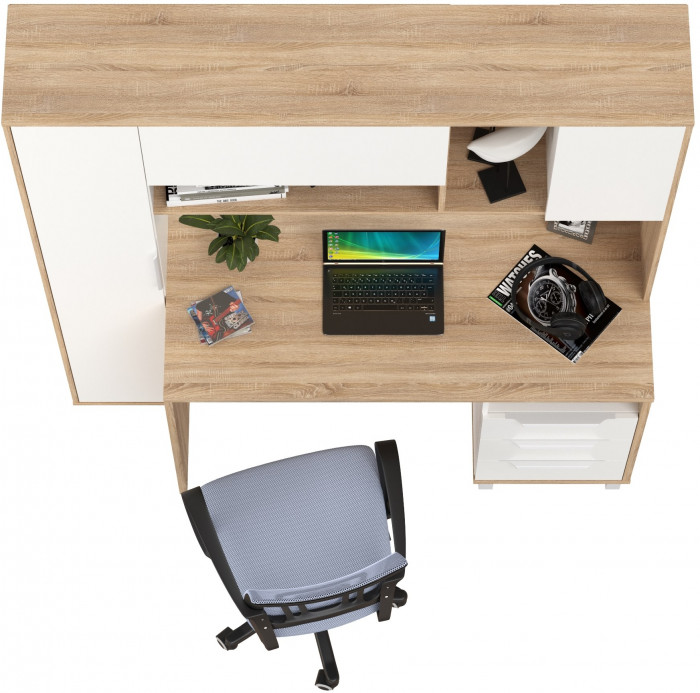 Стол компьютерный Комфорт 12.95N + кресло 103 серое, цвет дуб сонома/белый, ШхГхВ 162х60,3х180 см., НЕ универсальная сборка