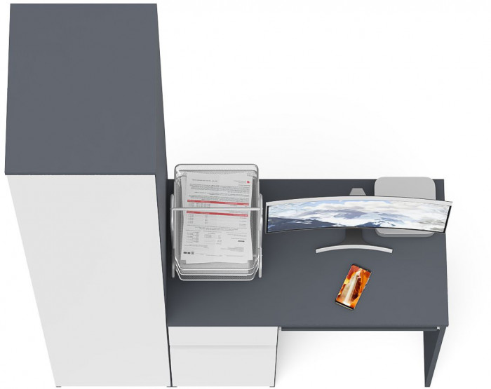 Мори компьютерный стол МС-1 левый + Пенал МШ400.1, графит/белый