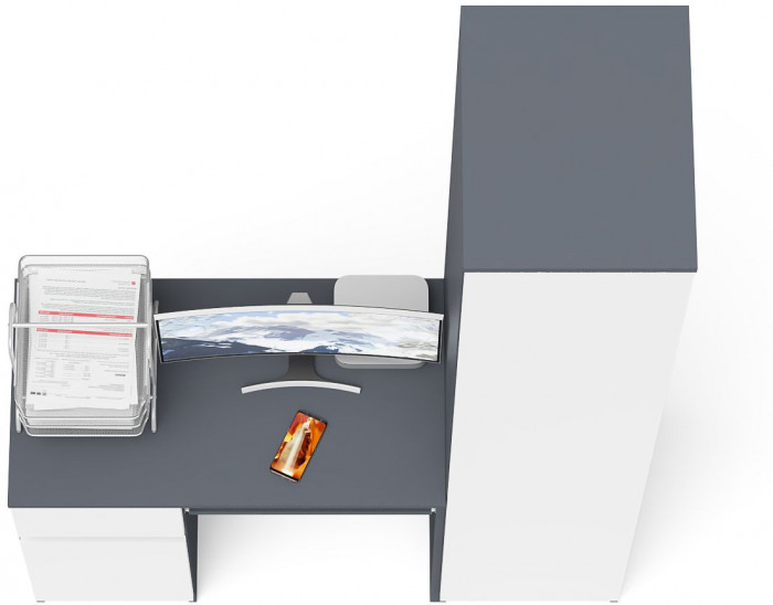 Мори компьютерный стол МС-1 левый + Пенал МШ400.1, графит/белый