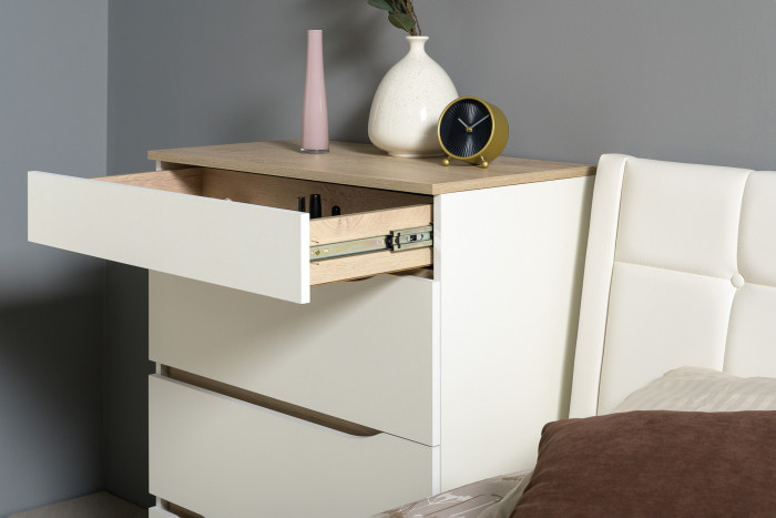 Муссон Кровать 11.28 + под. ортопед + 13.97 + Зеркало СВК + Тумба ТВ 13.276, цвет белый/чёрный/дуб эндгрейн элегантный/кожзам белый, 1600х2000 мм, б/м