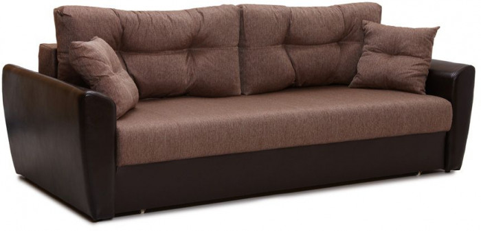 Диван-кровать Амстердам, 160х195, раскладной, еврокнижка, пружинный блок, рогожка/экокожа, коричневый