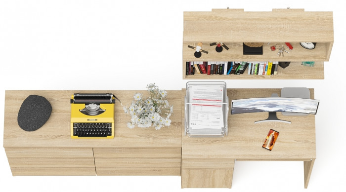 Мори компьютерный стол МС-1 левый + Комод МК1200.6 + Полка 900, дуб сонома