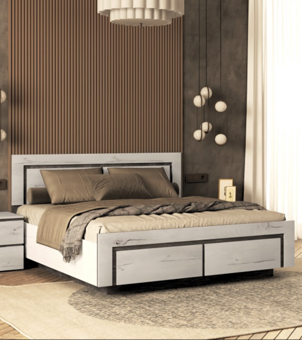 Кровать 160х200 "Ривьера" №1 с подъемным основанием - Канадский дуб арктик/Бетон спаркс