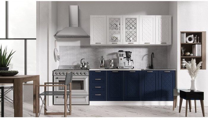 Кухня МДФ Агава 2000, Акация белая/Аква