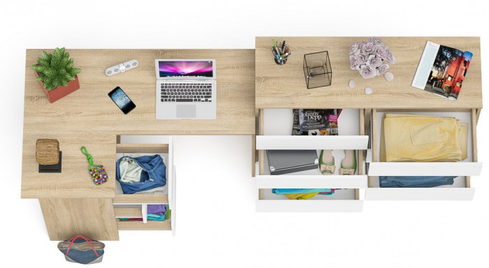 Мори Стол компьютерный МС-16 левый + Комод МК1200.8, цвет дуб сонома/белый, ШхГхВ 244,8х84,9х94 см., выдвижные ящики слев, НЕ универсальная сборкаа