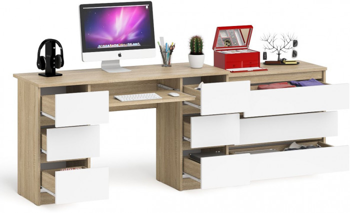 Мори Стол компьютерный МС-2 + Комод МК800.1, цвет дуб сонома/белый, ШхГхВ 215,8х50х76,6 см., универсальная сборка