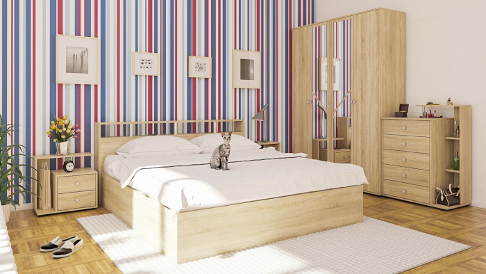 Камелия Кровать 1800 + две тумбы, дуб сонома