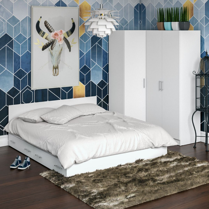 Спальня Стандарт 2-1800Я, цвет белый, ШхГхВ 183,5х203,5х70 + 171,2х81,2х200 см., сп.м. 1800х2000 мм., без матраса, основание есть