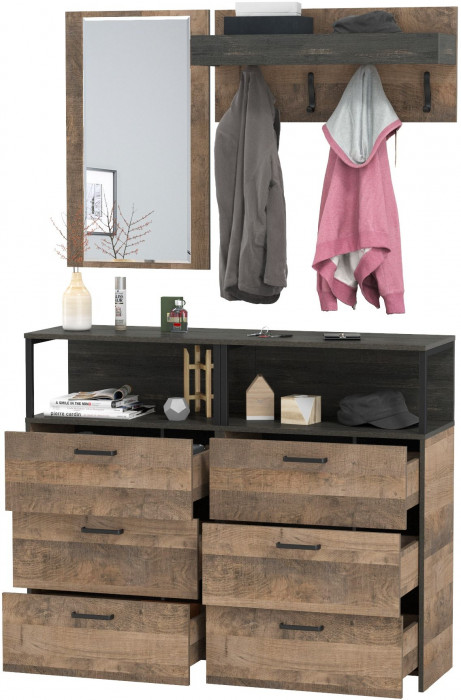 Трувор Прихожая 164, цвет дуб гранж песочный/интра, ШхГхВ 132х37х195 см., универсальная сборка