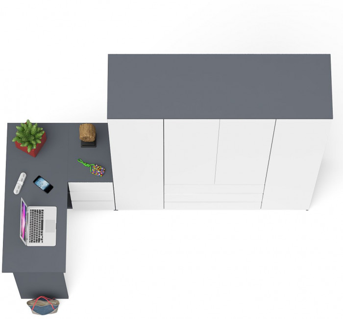 Мори компьютерный стол МС-16 правый + Шкаф МШ1600.1, графит/белый