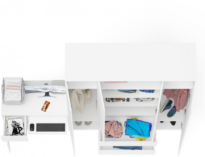 Мори Стол компьютерный МС-1 левый + Шкаф МШ1600.1, цвет белый, ШхГхВ 250,4х50,4х209,6 см., выдвижной ящик слева, НЕ универсальная сборка