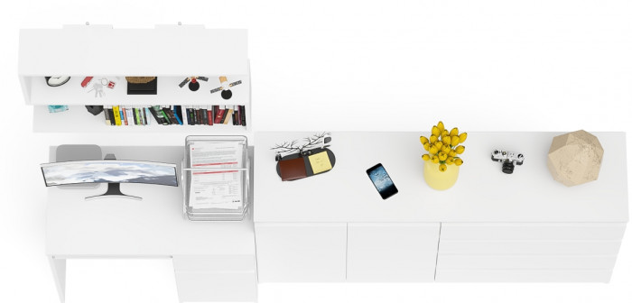 Мори Стол компьютерный МС-1 правый + Комод МК1600.1 + Полка 900, цвет белый, ШхГхВ 250,4х50х209,6 см., НЕ универсальная сборка