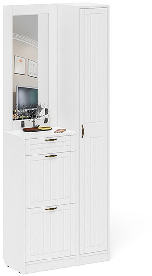 Прихожая П-6 Компоновка № 23, белая шагрень/фасады МДФ белое дерево фрезеровка прованс