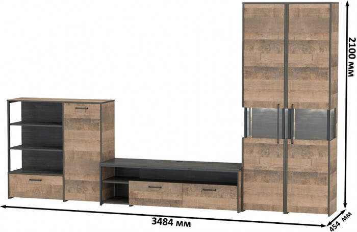 Трувор Гостиная 036, дуб гранж песочный/интра