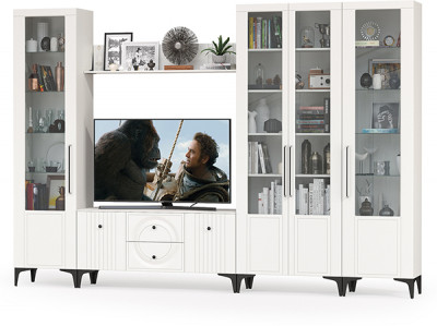 Валенсия Гостиная № 067, ЛДСП белый шагрень/МДФ белый шагрень