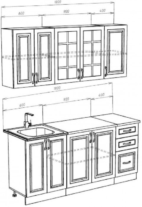 Кухня МДФ Констанция 1800 компоновка №3 (Белый матовый / Джинс, Белый)