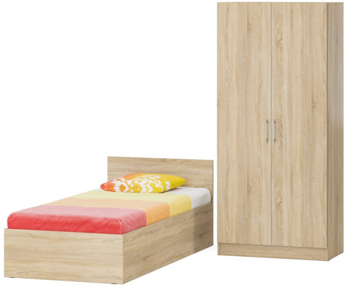 Кровать с ящиками 0900 + Шкаф 2-х створчатый Стандарт, дуб сонома