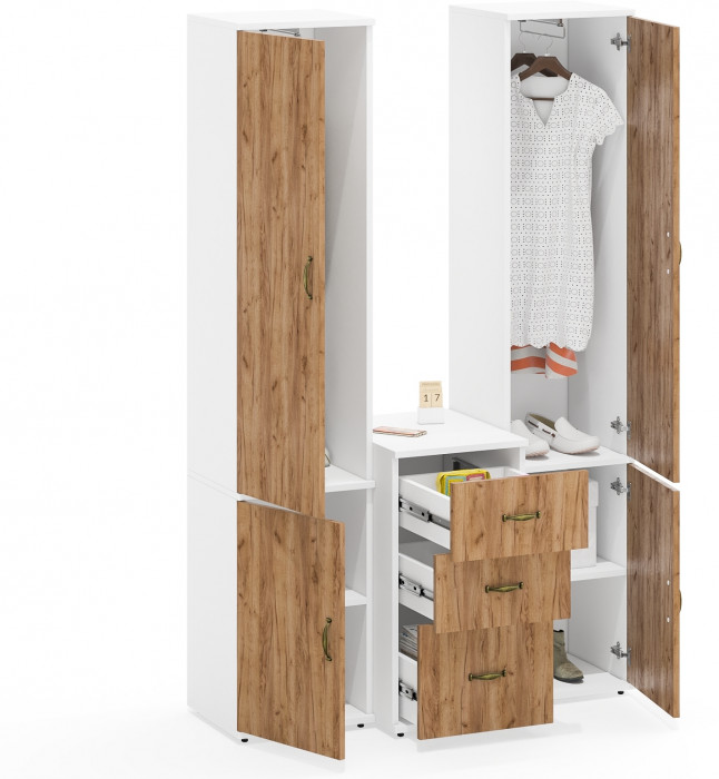 Лидер-8 Пенал МД 21Б + Пенал МД 21Б + Тумба МД 3.16, белый шагрень/крафт золото