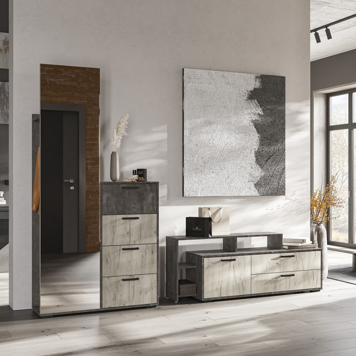 Эдинбург вешалка ВШ-01 (1,002х2,000х0,350) железный камень/дуб крафт серый