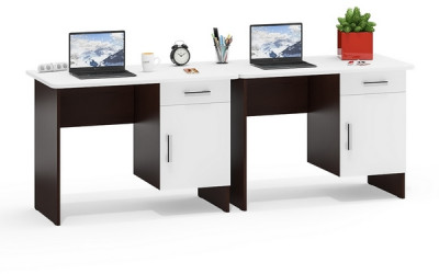 Два стола письменных С-МД-1-09, цвет венге/белый шагрень, ШхГхВ 210х57х75 см., НЕ универсальная сборка