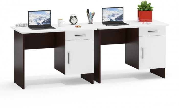 Два стола письменных С-МД-1-09, цвет венге/белый шагрень, ШхГхВ 210х57х75 см., НЕ универсальная сборка