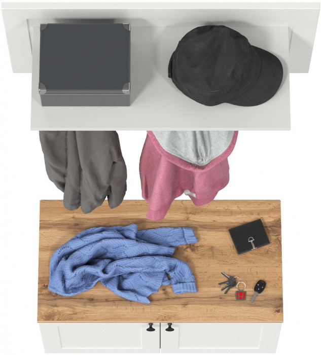 Остин 13.257 Тумба + 15.12 Вешалка, белый шагрень/дуб крафт золотой