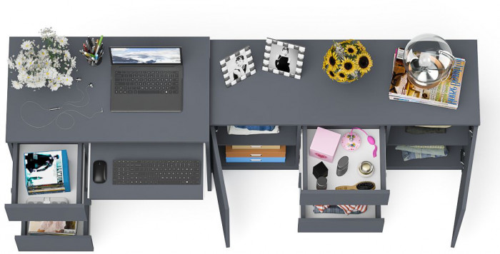 Мори Стол компьютерный МС-6 левый + Комод МК1200.3, цвет графит, ШхГхВ 210,4х50х76,6 см., выдвижные ящики слева, НЕ универсальная сборка