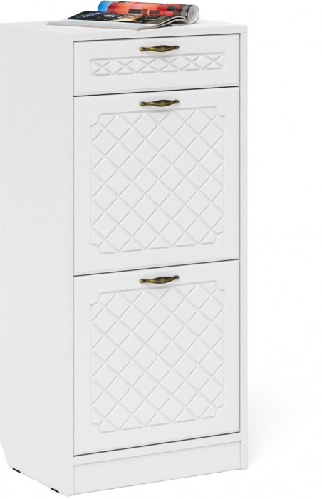 Прихожая П-6 Компоновка № 23, белая шагрень/фасады МДФ белое дерево фрезеровка ромб