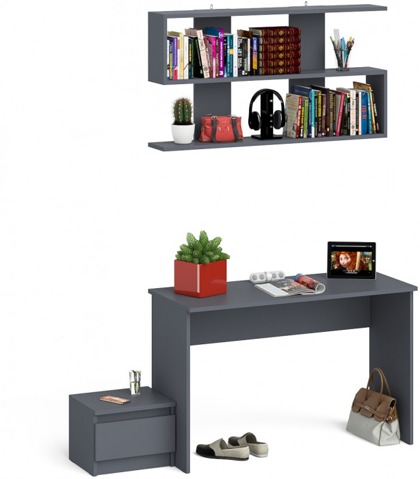 Мори Стол письменный МСП1200.1 + Тумба ТМП400.1 + Полка 1200, цвет графит, ШхГхВ 160,8х50х209,6 см., универсальная сборка
