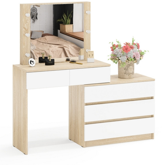 Стол косметический с подсветкой 110, дуб сонома/белый