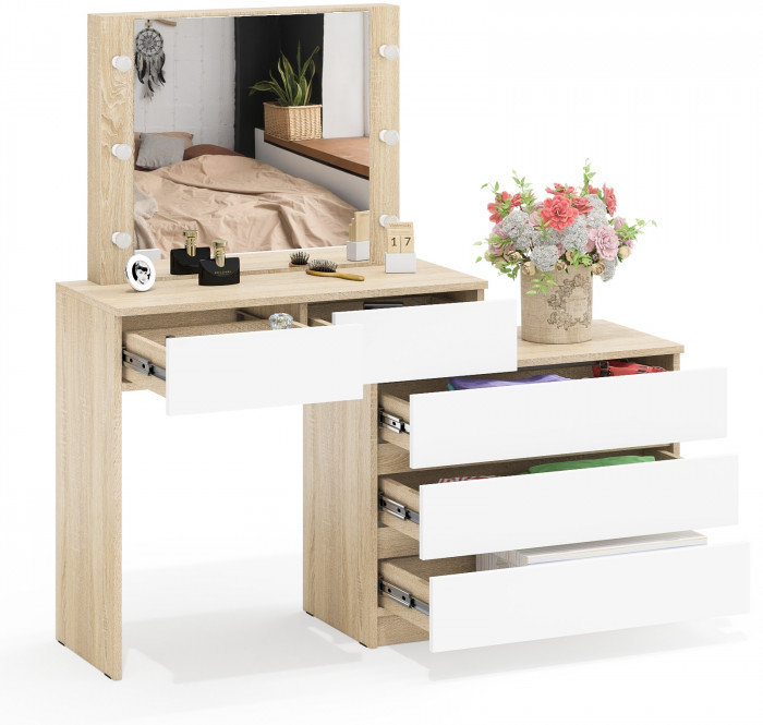 Стол косметический с подсветкой 110, дуб сонома/белый