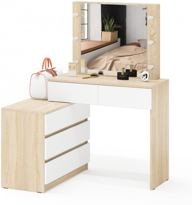 Стол косметический с подсветкой 110, дуб сонома/белый