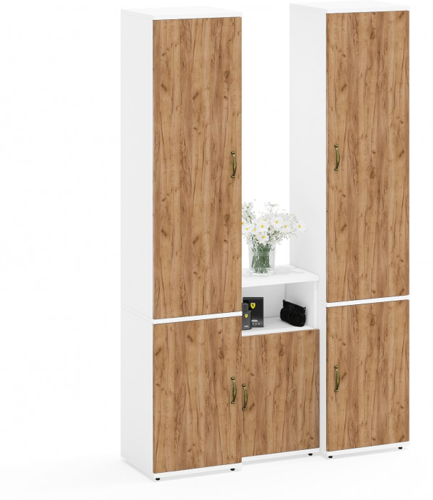 Лидер-8 Пенал МД 21Б + Пенал МД 21Б + Тумба МД 3.19, белый шагрень/крафт золото