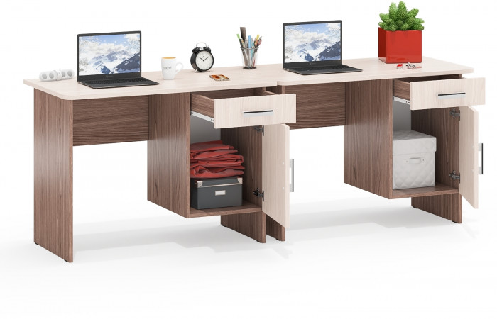 Два стола письменных С-МД-1-09, цвет ясень шимо светлый/ясень шимо тёмный, ШхГхВ 210х57х75 см., НЕ универсальная сборка