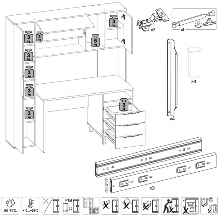 Стол компьютерный Комфорт 12.95N + кресло 103 чёрное, цвет дуб сонома/белый, ШхГхВ 162х60,3х180 см., НЕ универсальная сборка
