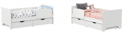 КР100 Уна 11.22 Две кровати с ящиками, цвет белый(структура Поры дерева), ШхГхВ 163,8х87,6х65,3 см., 2х800х1600 мм., б/м, осн. есть, съёмный бортик