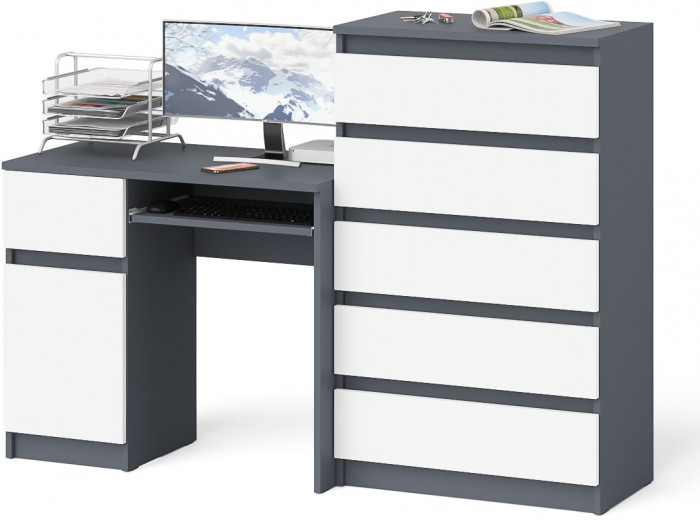 Мори Стол компьютерный МС-1 левый + Комод МК700.5, цвет графит/белый, ШхГхВ 160,4х50х114 см., выдвижной ящик слева, НЕ универсальная сборка