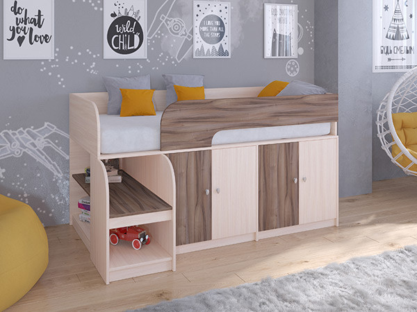 Кровать чердак Астра 9 V2 Дуб молочный/Орех