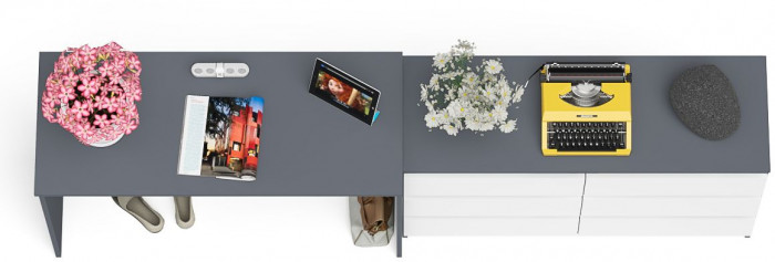 Мори Стол письменный МСП1200.1 + Комод МК1200.6, цвет графит/белый, ШхГхВ 240,8х50х76,6 см., универсальная сборка