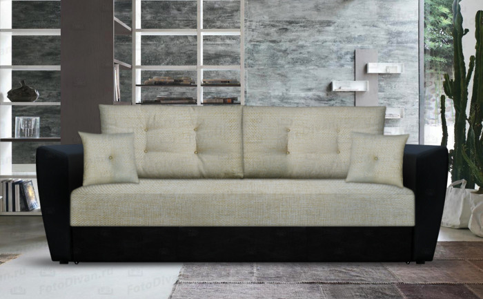 Диван-кровать Амстердам, 160х195, раскладной, еврокнижка, пружинный блок, рогожка/экокожа, коричнево бежевый