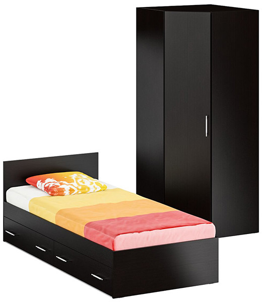 Кровать с ящиками 0900 + угловой шкаф Стандарт, венге