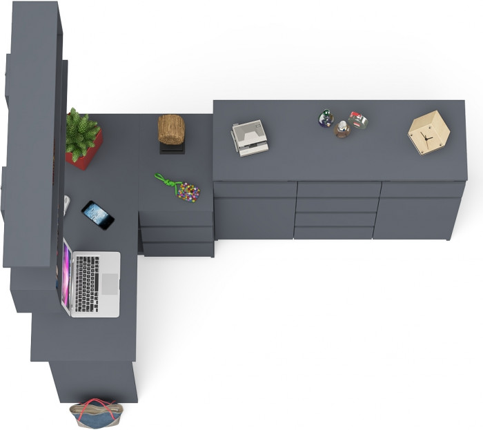 Мори компьютерный стол МС-16 правый + Комод МК1200.4 + Полка 1200, графит